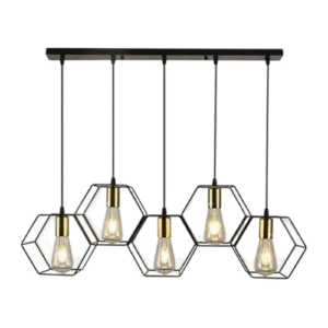 LC1218 Lámpara colgante 5 luces hexágonos negro/dorado