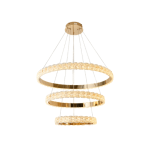 LC3901 LAMPARA COLGANTE LED 210W AROS DORADOS, LUZ CÁLIDA