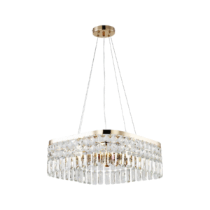 LC5790 LÁMPARA COLGANTE CRISTAL DORADA 8 LUCES, CUADRADA