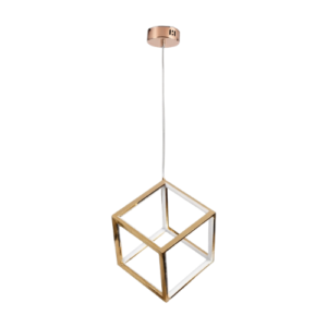 LC4749 LÁMPARA COLGANTE CUBO DORADO LED 32W 39X5" / 3 TONOS DE LUZ