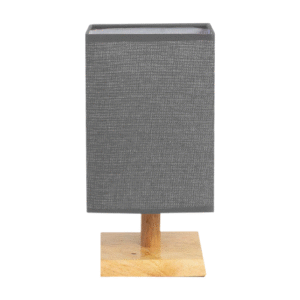 LM3026 LÁMPARA DE MESA CUADRADA CON TELA SATIN GRIS BASE DE MADERA